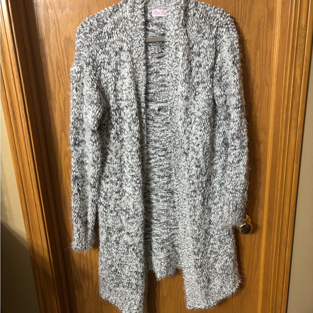 Pink Lily Black and White Knit Cardigan